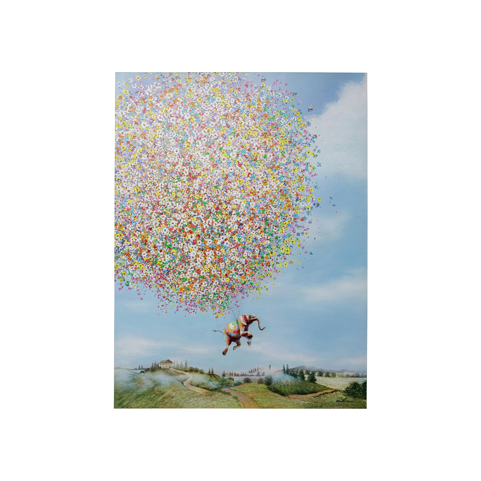 Tableau Touched éléphant fleurs jour 80x100cm Kare Design