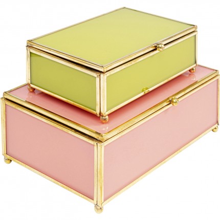 Boîtes Neomi verte et rose set de 2 Kare Design
