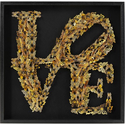 Tableau 3D Love papillons dorés 90x90cm Kare Design