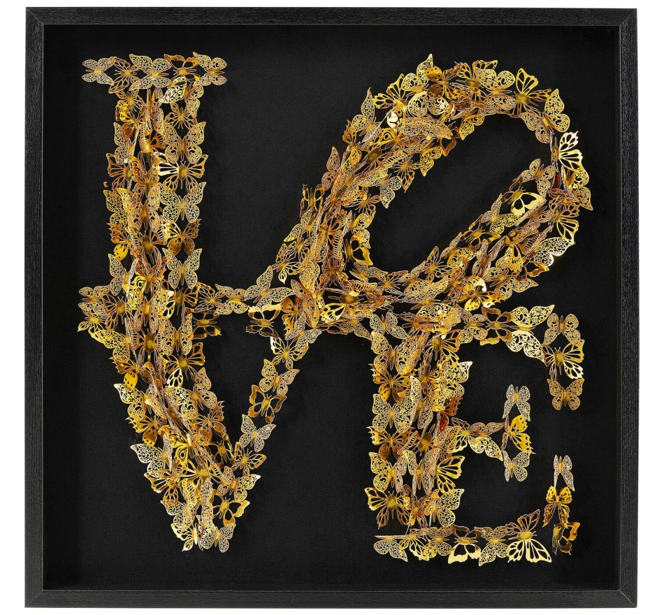 Tableau 3D Love papillons dorés 90x90cm Kare Design