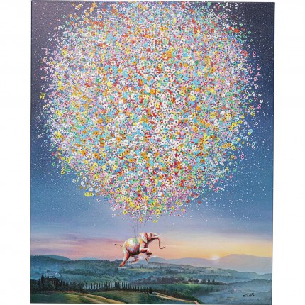 Peinture Touched éléphant fleurs nuit 80x100cm Kare Design