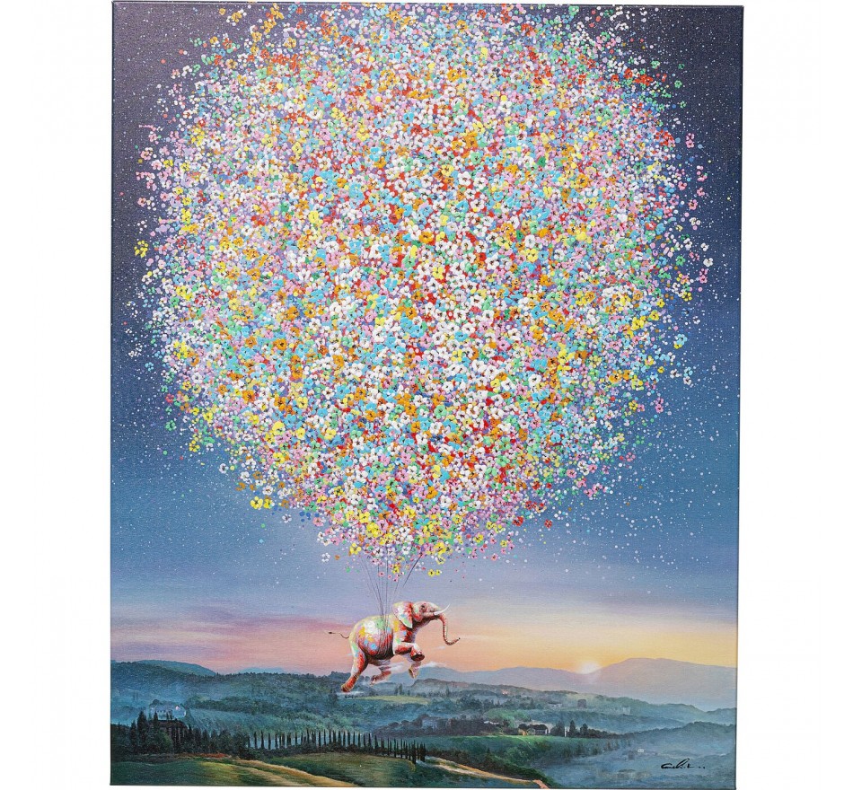 Peinture Touched éléphant fleurs nuit 80x100cm Kare Design