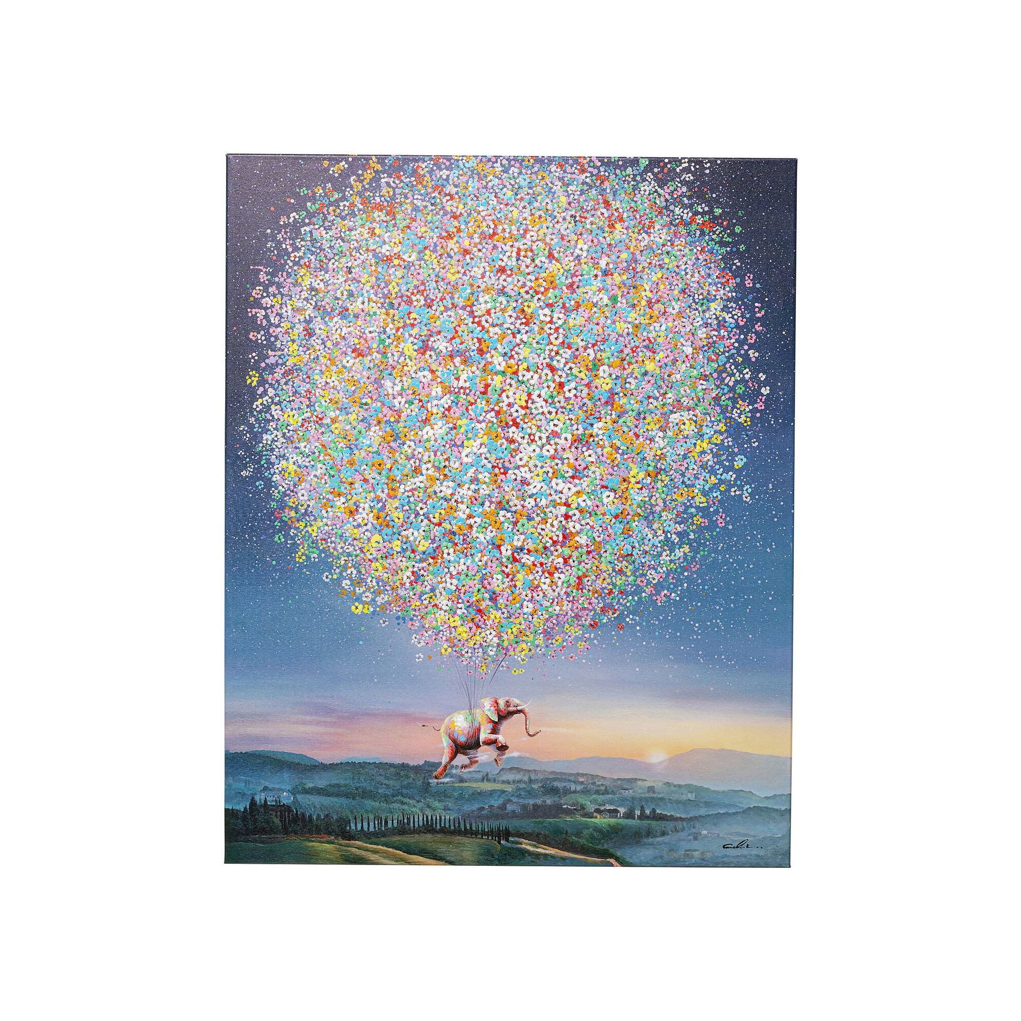 Peinture Touched éléphant fleurs nuit 80x100cm Kare Design