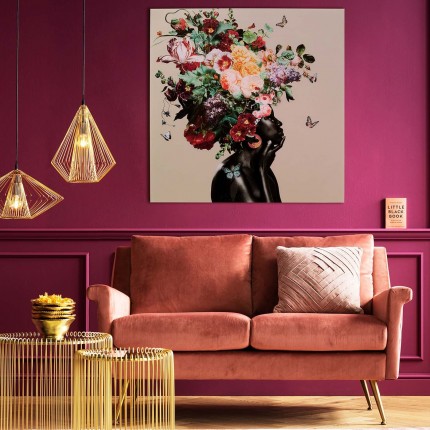 Tableau en verre femme fleurs 100x100cm beige Kare Design