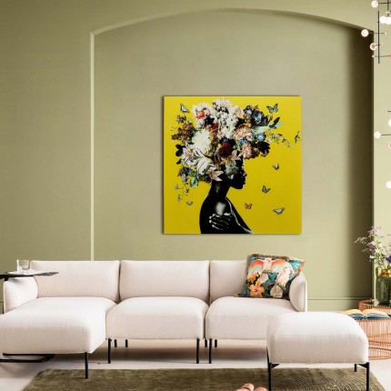 Tableau en verre femme fleurs 100x100cm jaune Kare Design