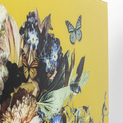 Tableau en verre femme fleurs 100x100cm jaune Kare Design