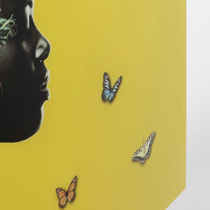 Tableau en verre femme fleurs 100x100cm jaune Kare Design