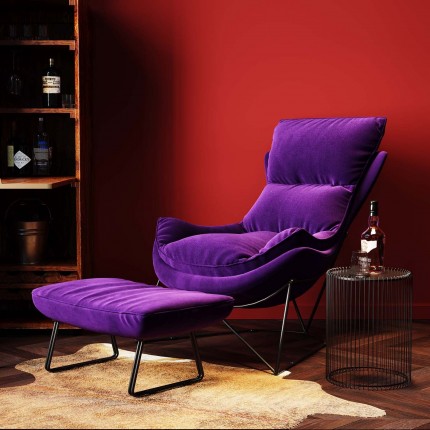 Fauteuil et repose-pieds Snuggle velours violet Kare Design Fauteuil et repose-pieds Snuggle velours violet Kare Design