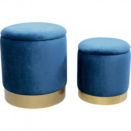 Tabourets-coffres Cherry bleu pétrole et laiton set de 2 Kare Design