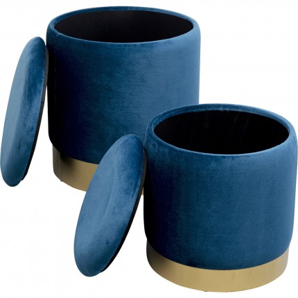 Tabourets-coffres Cherry bleu pétrole et laiton set de 2 Kare Design