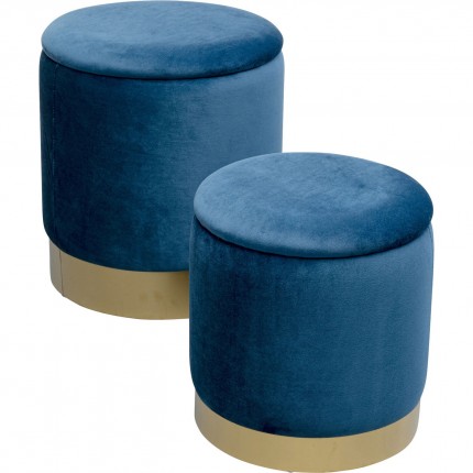 Tabourets-coffres Cherry bleu pétrole et laiton set de 2 Kare Design