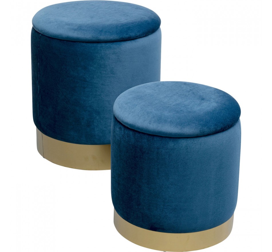 Tabourets-coffres Cherry bleu pétrole et laiton set de 2 Kare Design