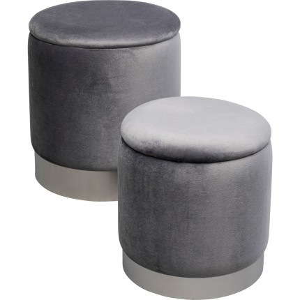 Tabourets-coffres Cherry gris et chrome set de 2 Kare Design