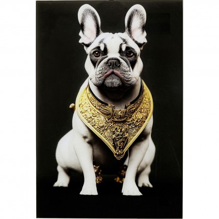 Tableau en verre bouledogue collier doré 40x60cm Kare Design