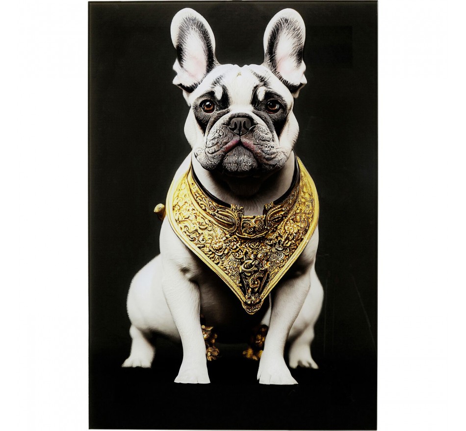 Tableau en verre bouledogue collier doré 40x60cm Kare Design