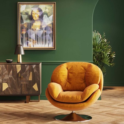 Fauteuil pivotant Cosy velours ocre Kare Design