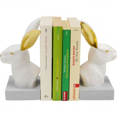 Serre-livres lapins blancs et dorés set de 2 Kare Design