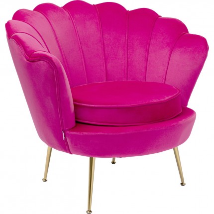 Fauteuil Water Lily velours fuchsia et acier doré Kare Design