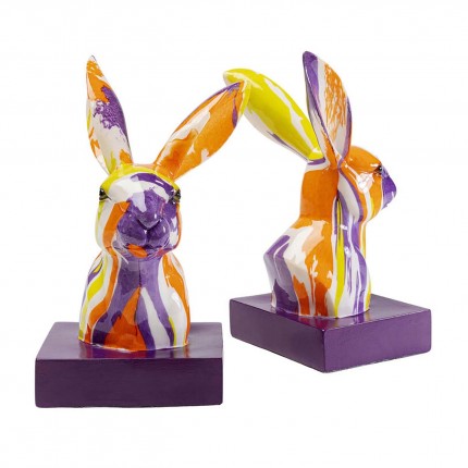 Serre-livres lapins coulées de peinture set de 2 Kare Design
