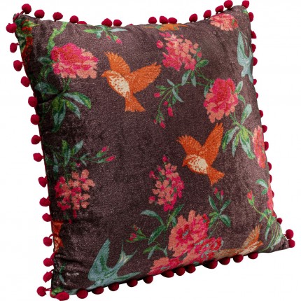 Coussin noir oiseaux et fleurs Kare Design