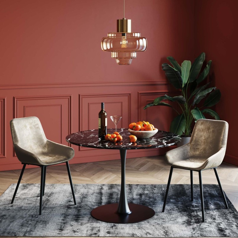 Table noire ronde 110 cm en marbre minéral - Veneto - Kare Design
