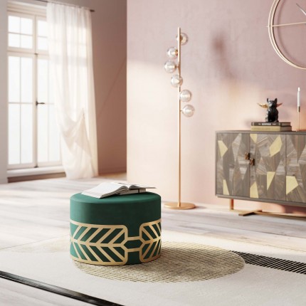 Tabouret Jenna velours vert et or Kare Design