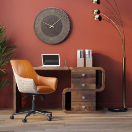 Straight desk in walnut finish with drawers - Retro effect - Secretary desk
