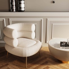 Fauteuil rétro en tissu crème bouclé et acier doré - Livelli - Kare Design