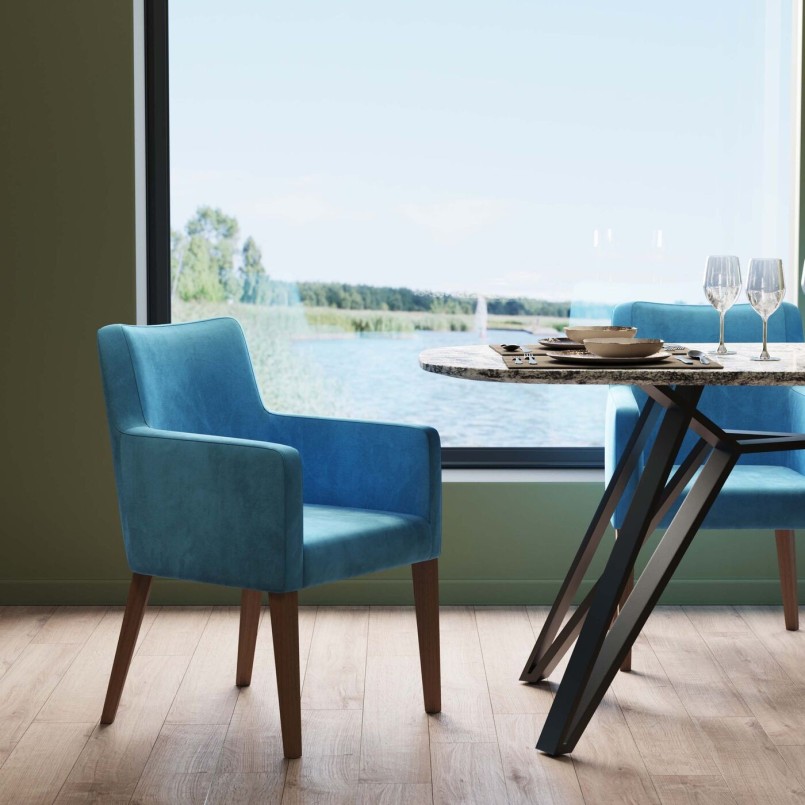 Chaise avec accoudoirs contemporaine bleue - Mode Velours - Kare