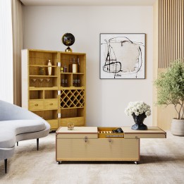 Beige woven leatherette bar-coffre - Venezia - Kare Design