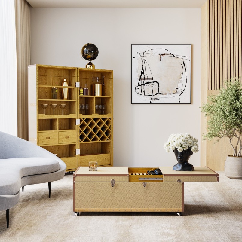 Bar-coffre en simili tressé beige - Venezia - Kare Design