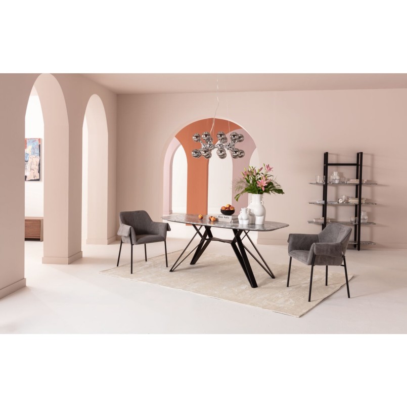 Chair with armrests in grey woven fabric - Bess - Kare Design