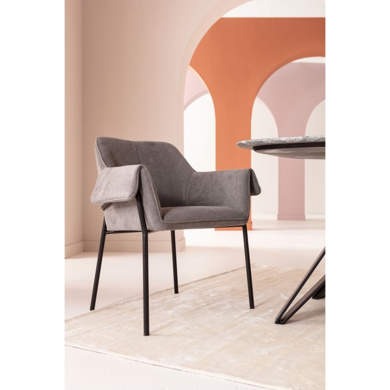 Chair with armrests in grey woven fabric - Bess - Kare Design