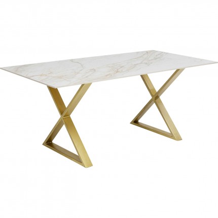 Table Eternity Cross blanche et dorée 180x90cm Kare Design