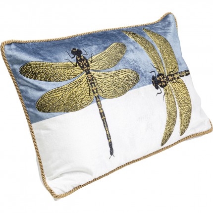 Coussin libellules 50x30cm blanc et bleu Kare Design