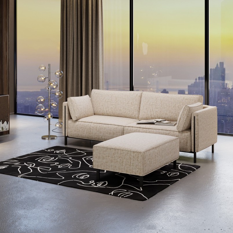 Canapé 3 places en tissu beige - Victor - Kare Design