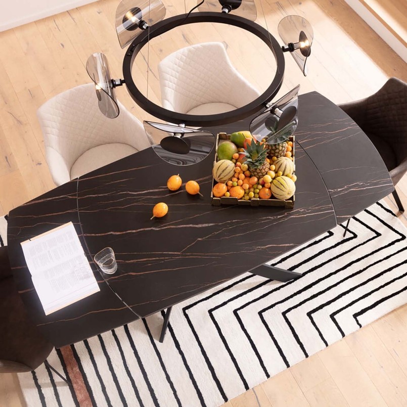 Table contemporaine à rallonges en grès noir - Twist - Kare Design