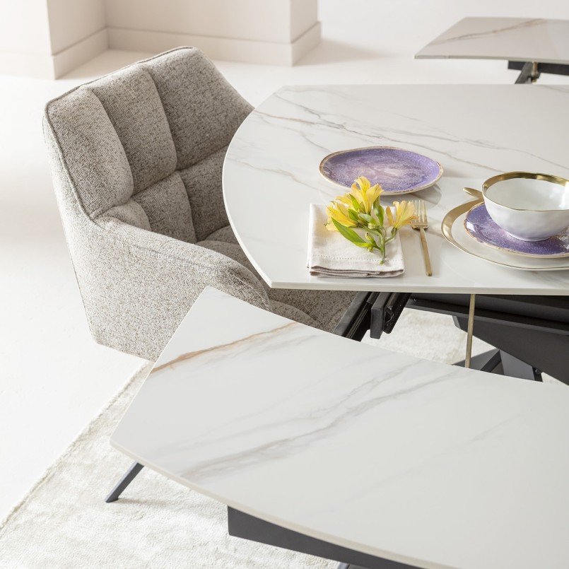 Table contemporaine à rallonges en grès blanc - Twist - Kare Design