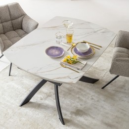 Table contemporaine à rallonges en grès blanc - Twist - Kare Design