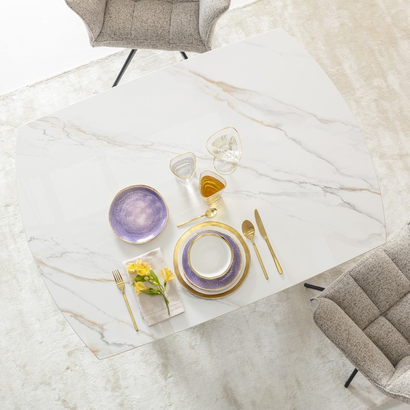 Table contemporaine à rallonges en grès blanc - Twist - Kare Design