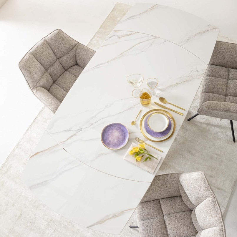 Table contemporaine à rallonges en grès blanc - Twist - Kare Design