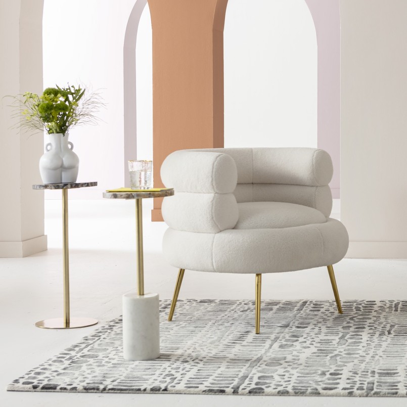 Fauteuil rétro en tissu crème bouclé et acier doré - Livelli - Kare Design