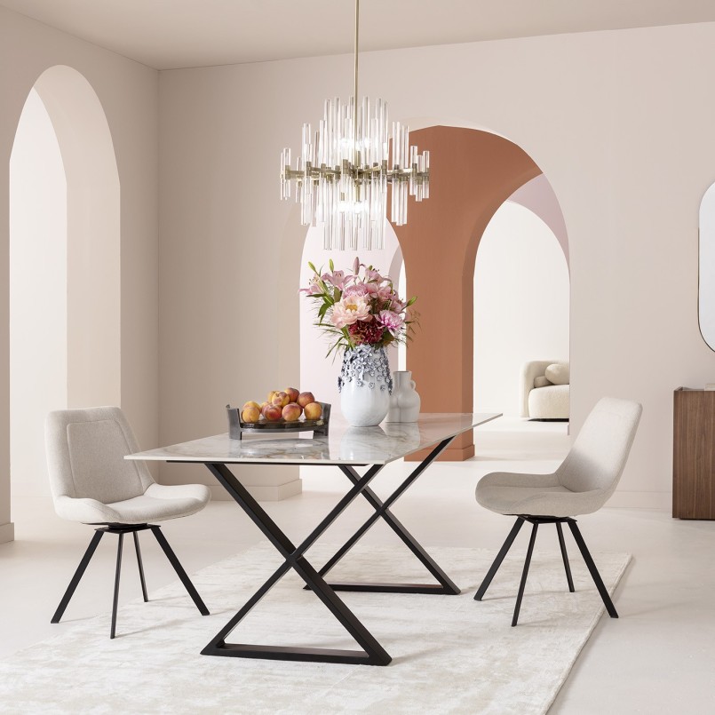 Cream fabric and steel swivel chair - Baron - Kare Design