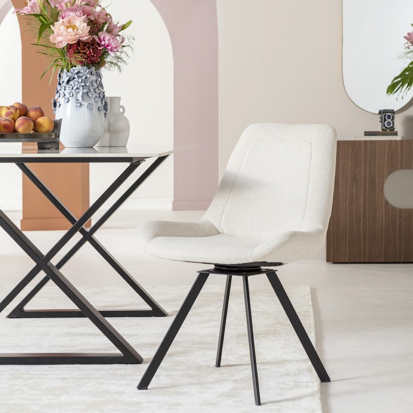 Chaise pivotante en tissu crème et acier - Baron - Kare Design