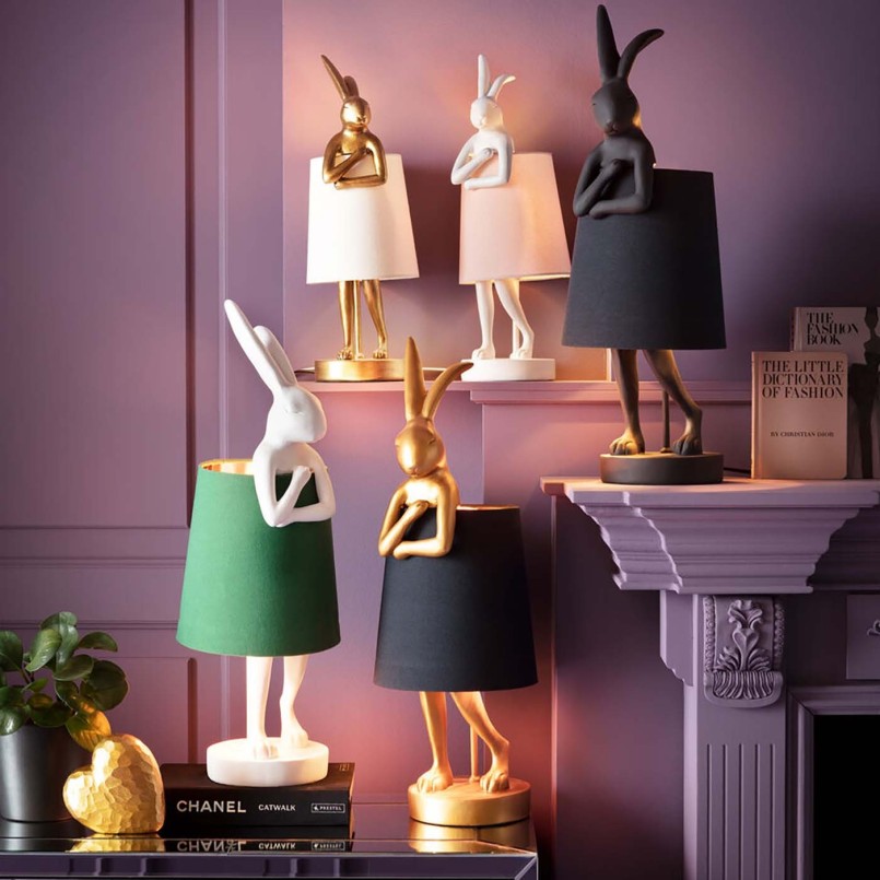 Lampe de table lapin noir abat-jour doré - Animal - Kare Design