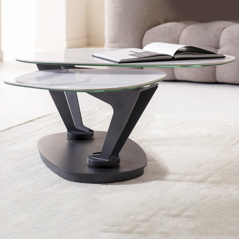 Table basse double verre effet marbre blanc - Franklin - Kare Design