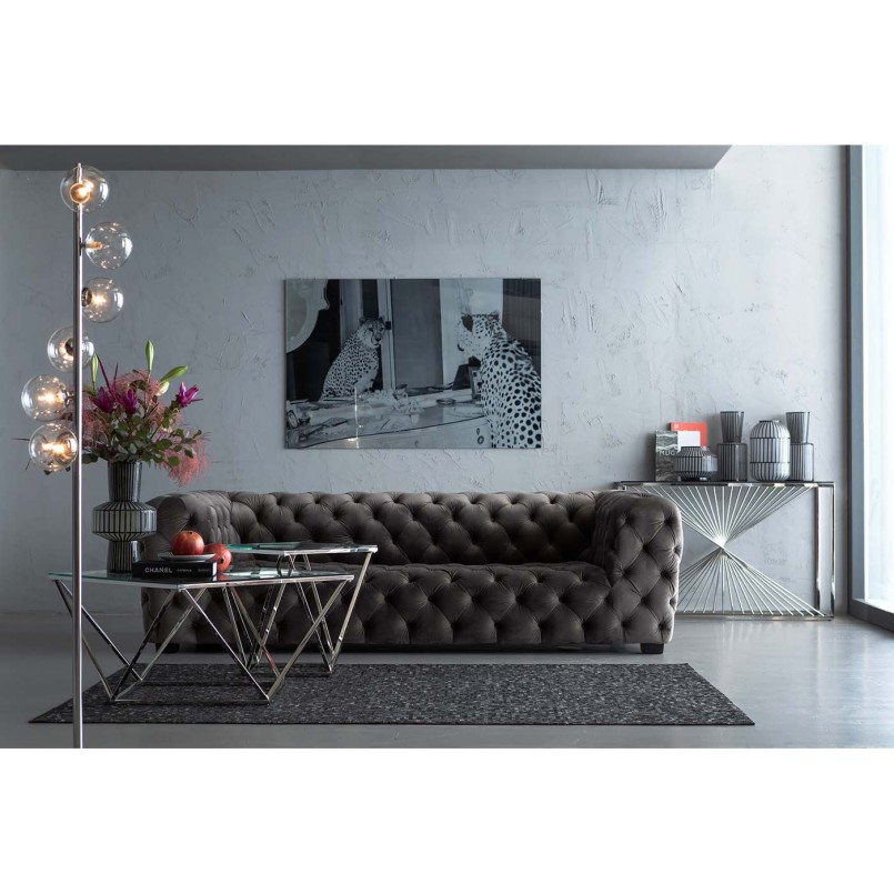 Table basse moderne en verre et acier argent - Cristallo - Kare Design