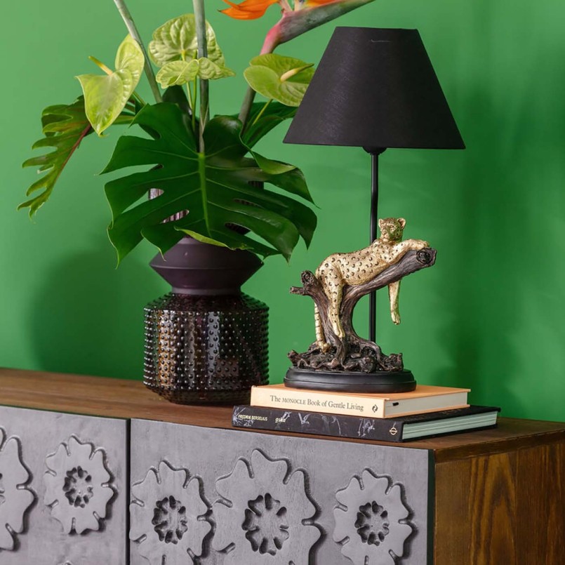 Lampe léopard allongé sur une branche doré et noir - Kare Design