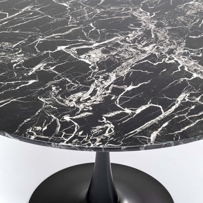 Table noire ronde 110 cm en marbre minéral - Veneto - Kare Design