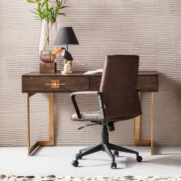 Bureau rétro en bois de frêne : meuble bureau vintage 2 tiroirs - Modèle Osaka